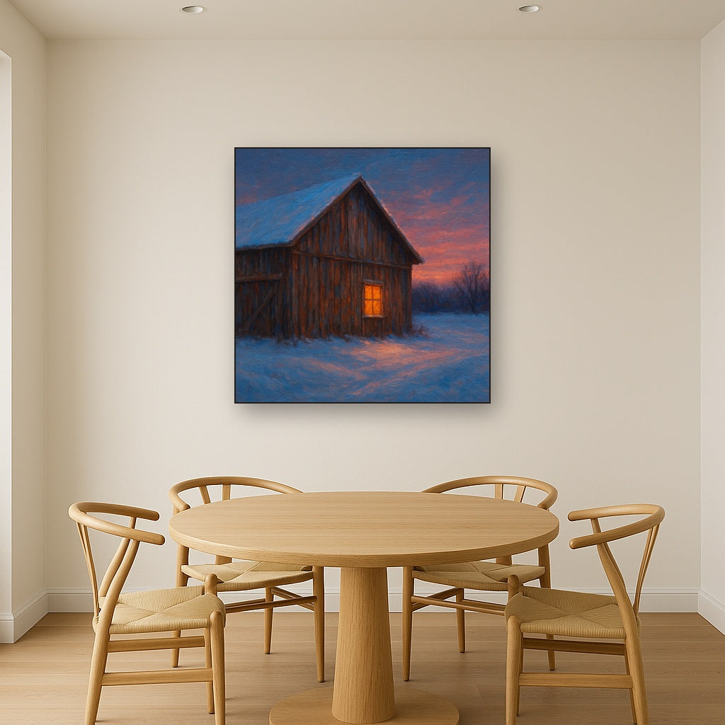 Rustic Wooden Barn in Quiet Winter Twilight No. 7 Fine Art Oil Painting - View 4