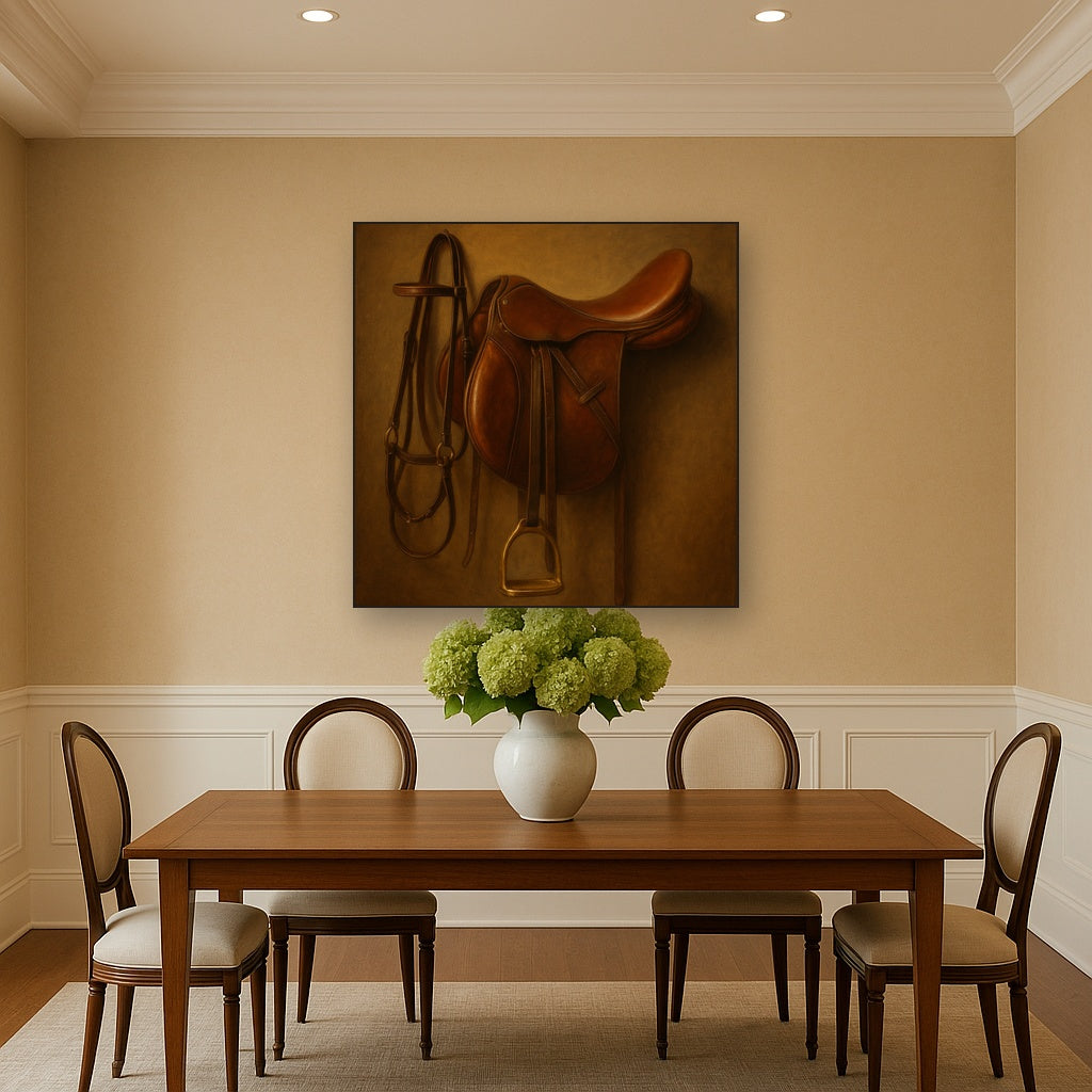 Vintage Bridle & Polished Leather Saddle No. 9 Oil Painting - View 4