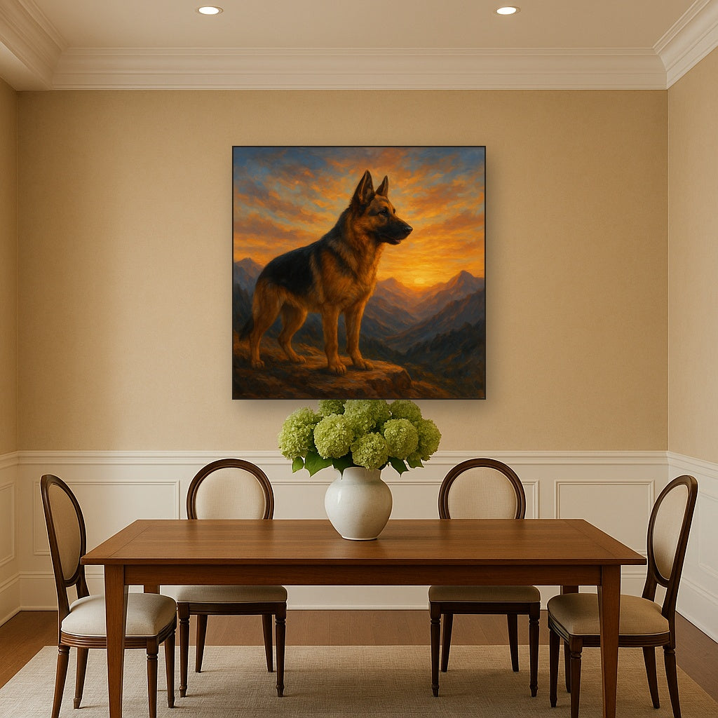 German Shepherd Standing in Alpine Sunset No. 10 Fine Art Oil Painting - View 4