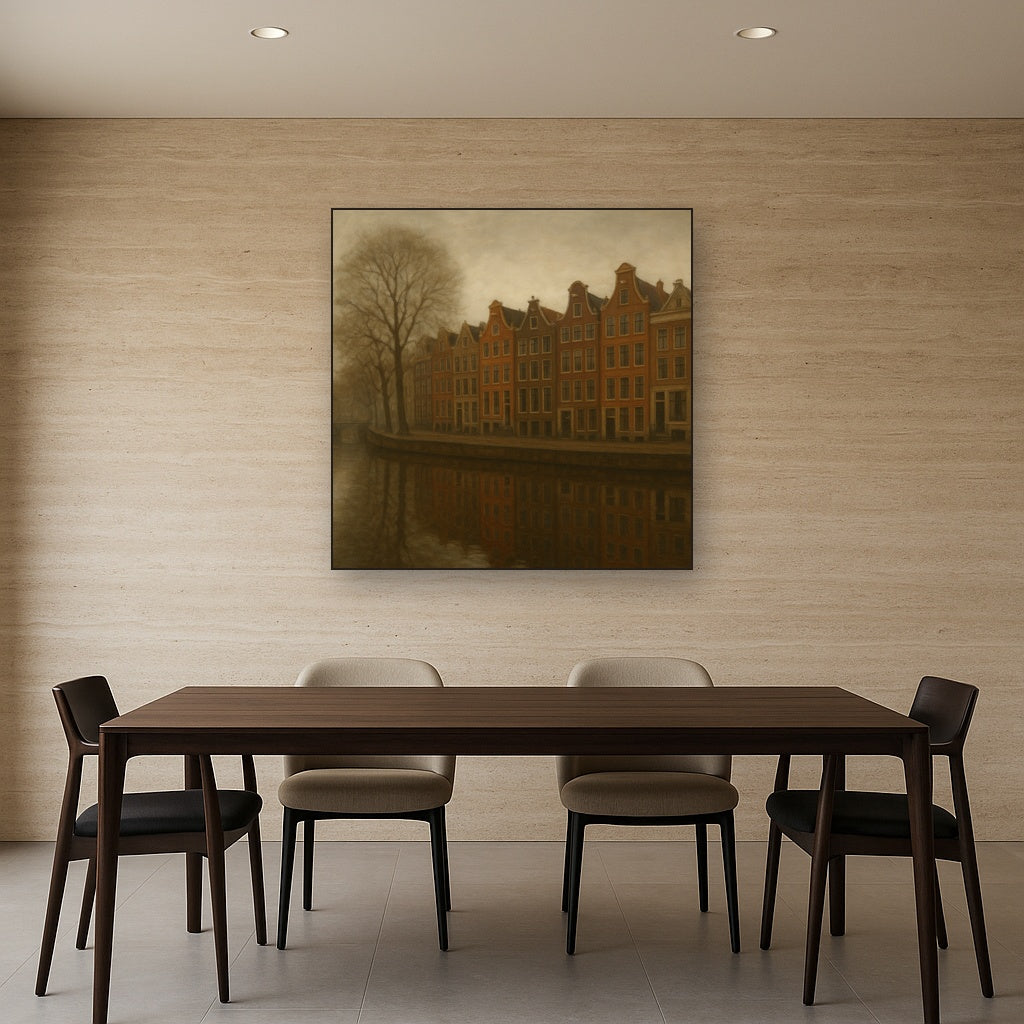Amsterdam Canal Houses Under Overcast Sky No. 23 Oil Painting - View 4