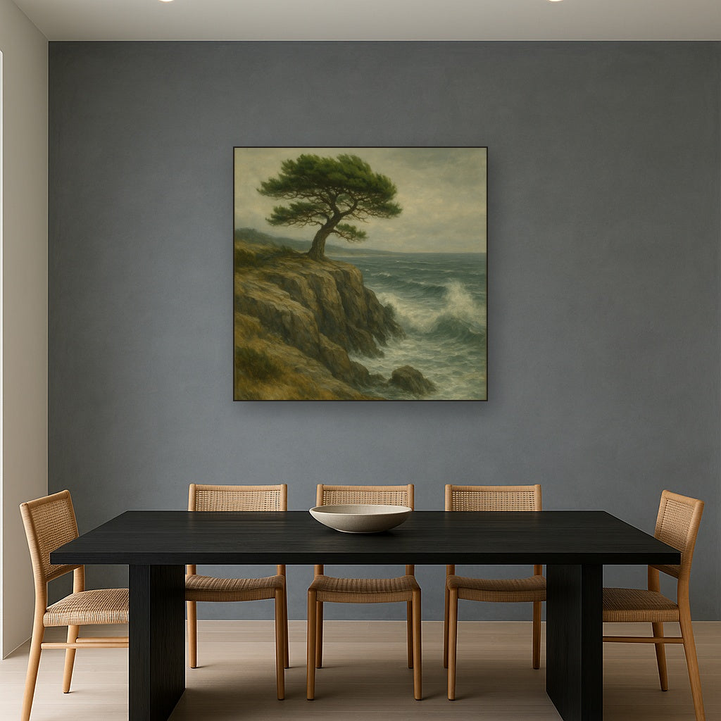 Wild Coastal Pine on Stormy Granite Cliff No. 16 Oil Painting - View 4