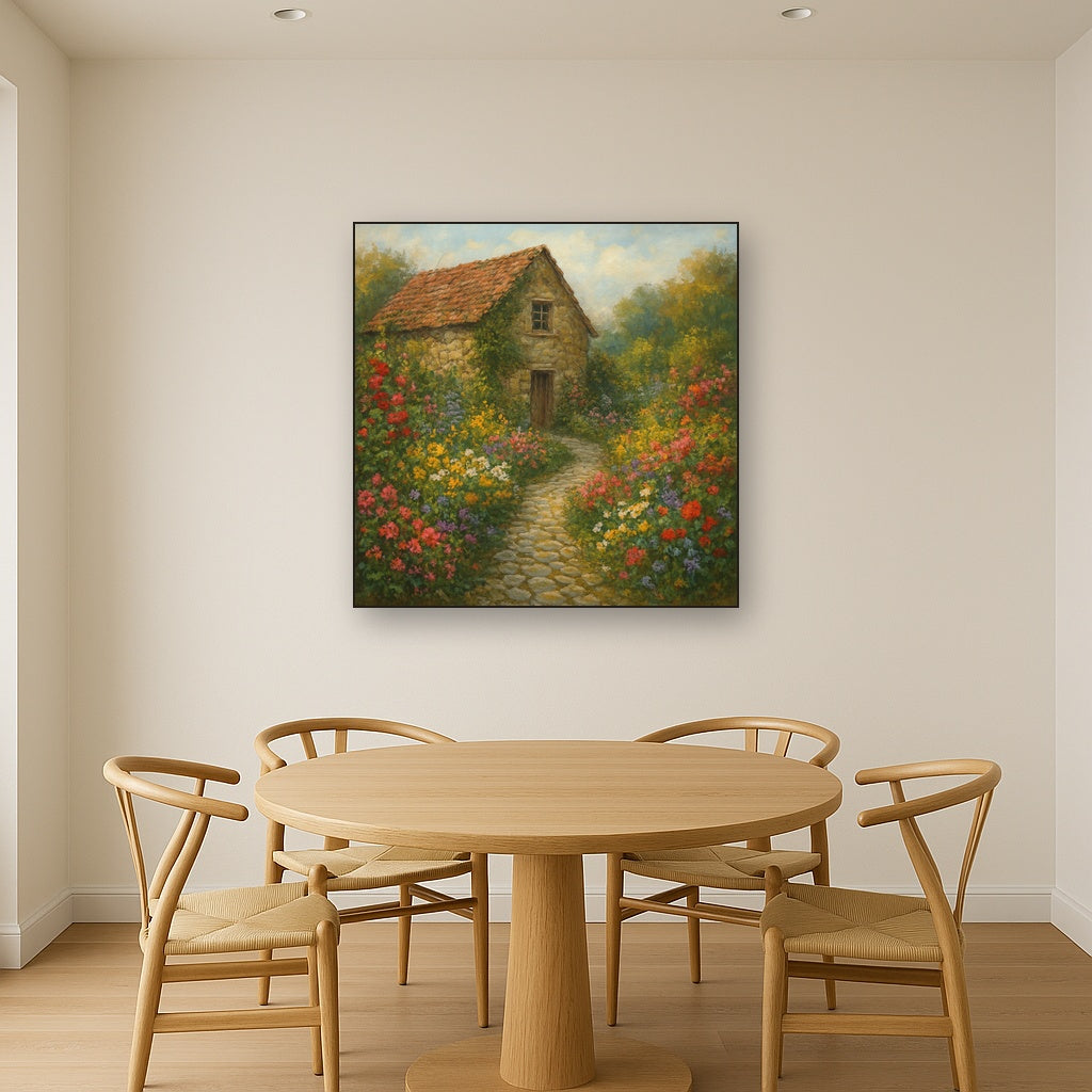 Rustic Stone Cottage Path with Wild Garden Blooms No. 3 Fine Art Oil Painting - View 4