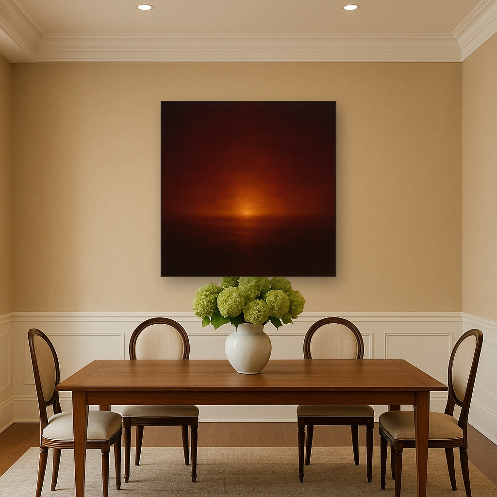 Deep Garnet & Amber Candlelight Horizon No. 17 Oil Painting - View 4