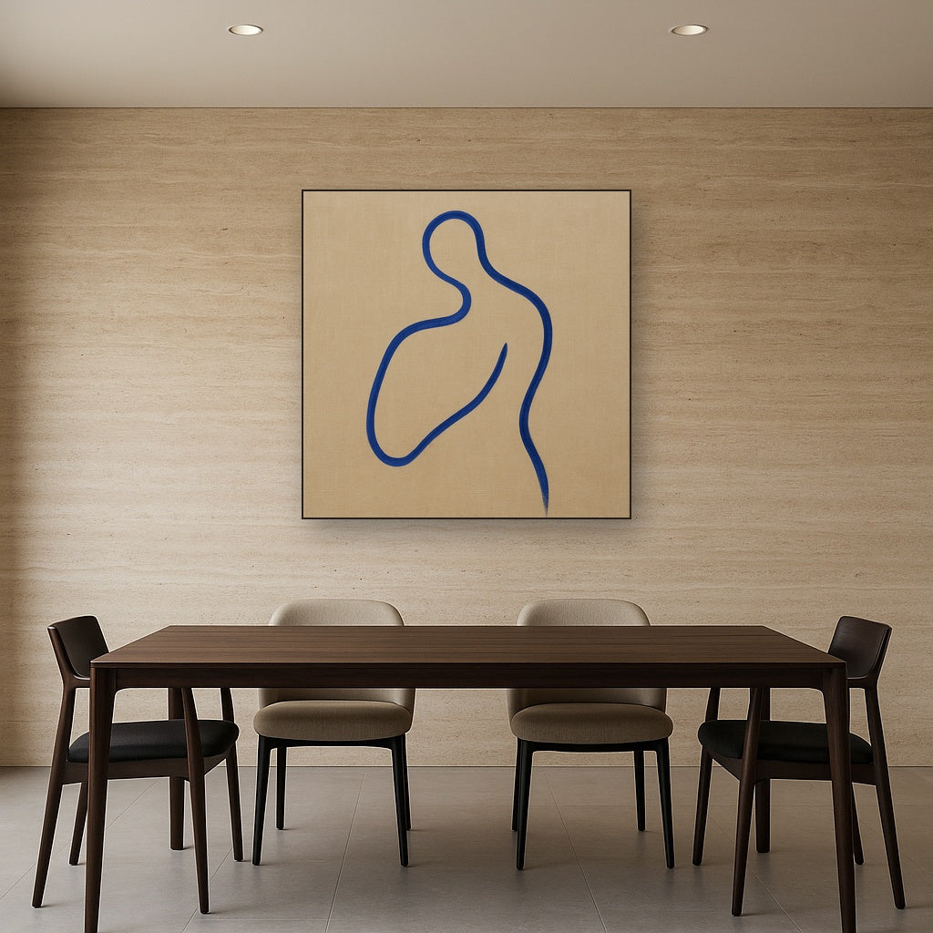 Cobalt Blue & Pale Oat Contour No. 8 - Modern Fine Art Oil Painting - View 4