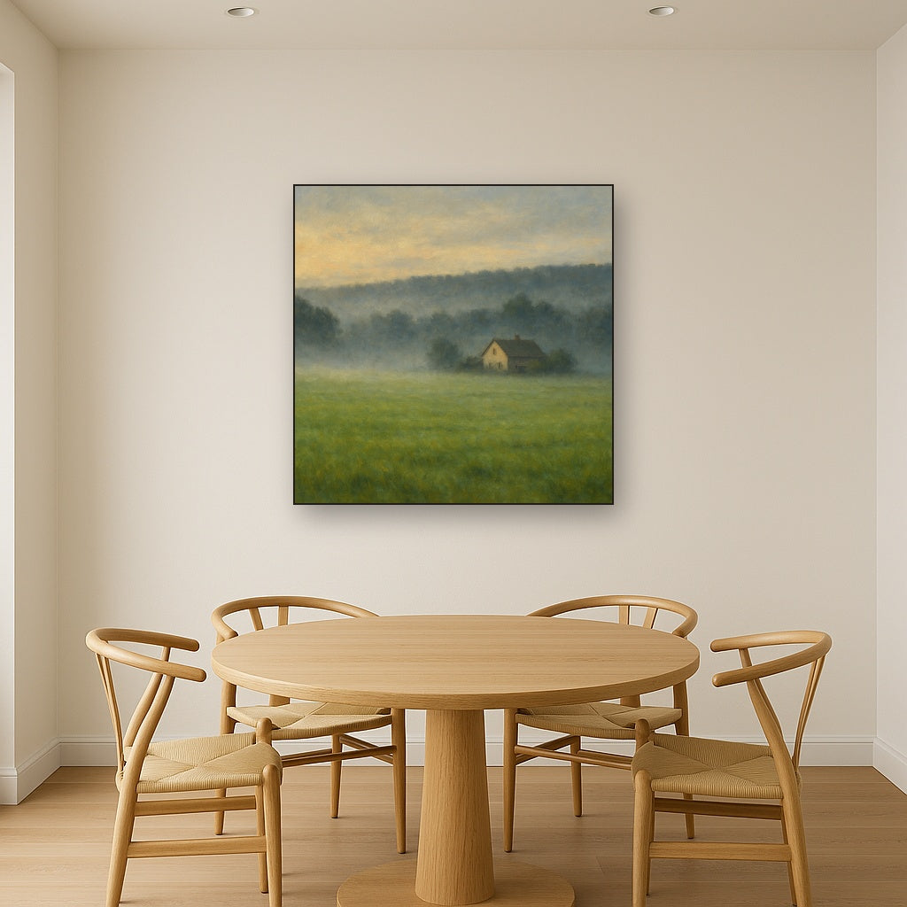 Misty Morning Pasture with Distant Wooded Ridge No. 8 Fine Art Oil Painting - View 4