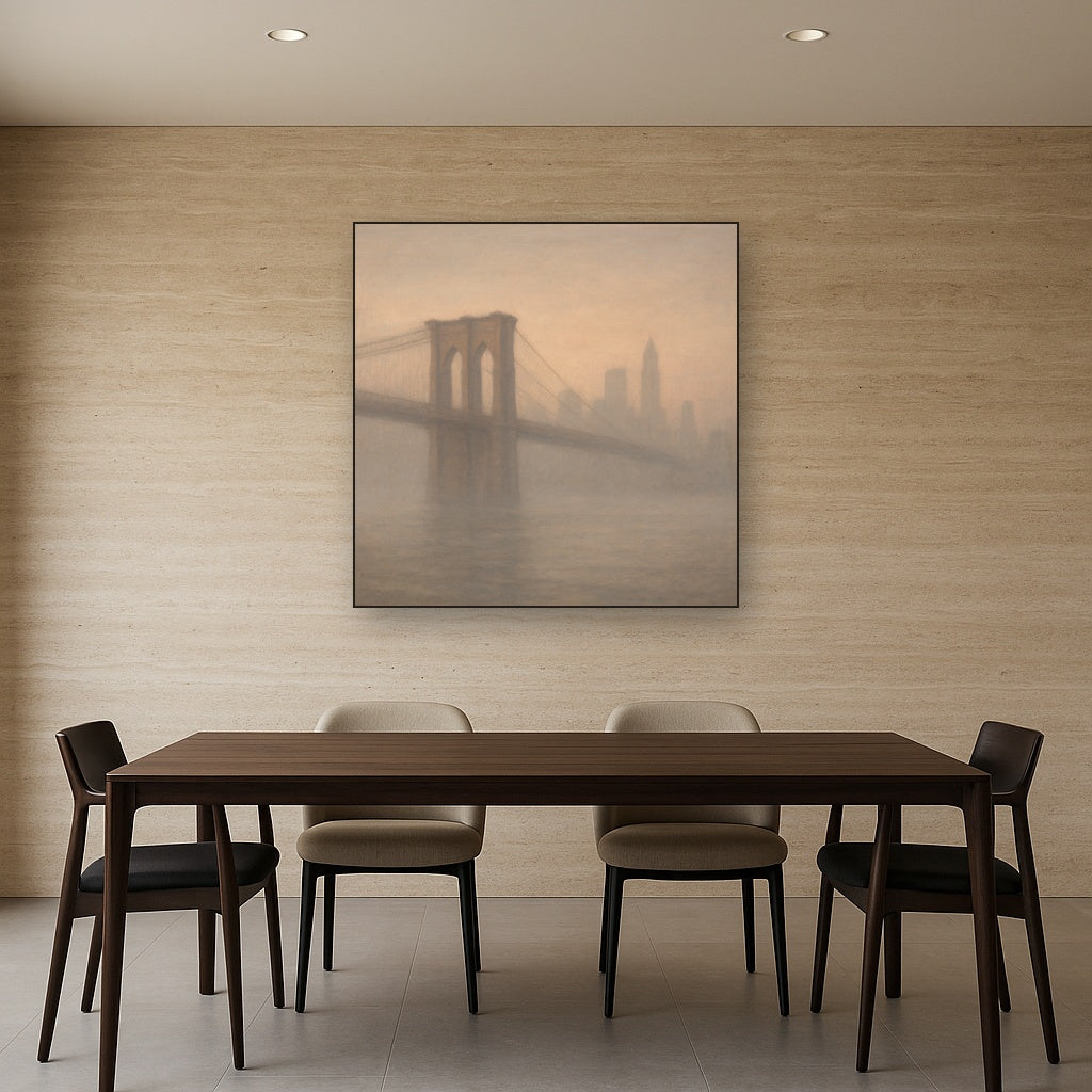 Brooklyn Bridge in Morning River Mist No. 11 Oil Painting - View 4