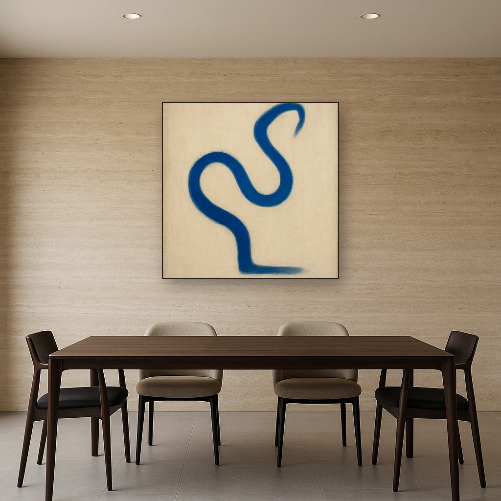 Cobalt Blue & Pale Oat Contour No. 8 - Modern Fine Art Oil Painting - View 4