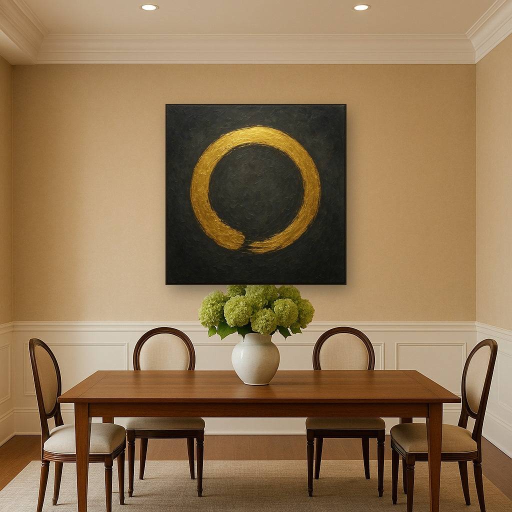 Luminous Gilded Zen Enso Circle Oil Painting - View 4