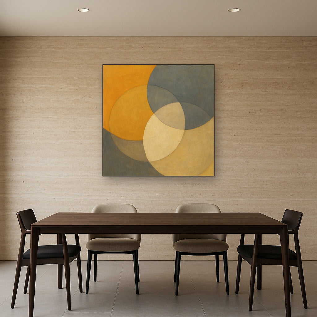Intersecting Discs in Burnished Ochre & Slate No. 13 Fine Art Oil Painting - View 4