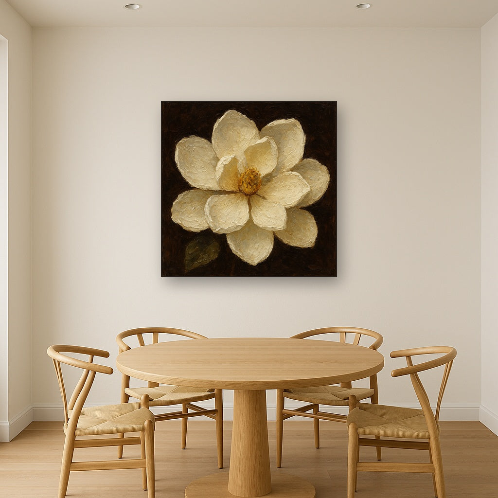 Oversized White Magnolia Blossom Oil Painting - View 4