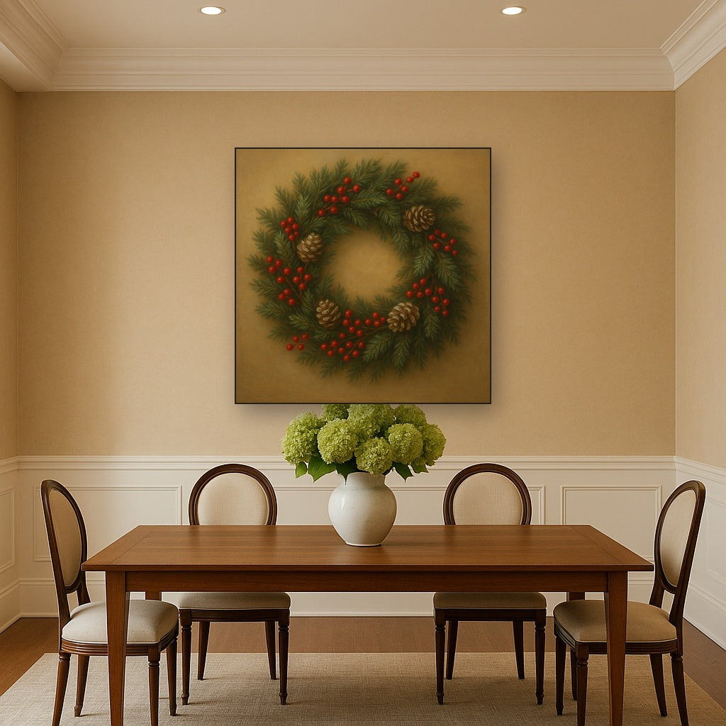 Vintage Holiday Botanical Wreath & Berries No. 8 Oil Painting - View 4