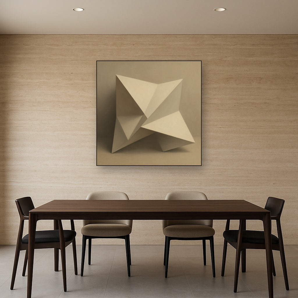 Folded Paper Geometry in Neutral Gradient Shadows No. 18 Oil Painting - View 4