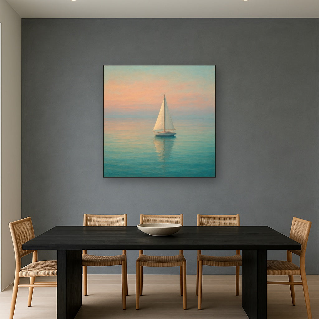 Solitary Sailboat on Vast Glass Horizon No. 10 Fine Art Oil Painting - View 4