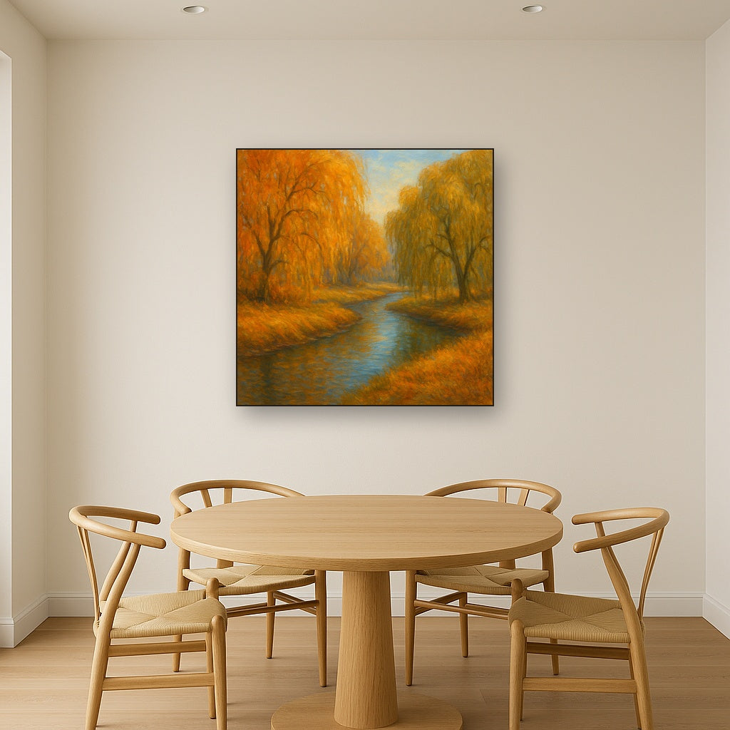 Tranquil River through Autumn Willow Woods Fine Art Oil Painting - View 4