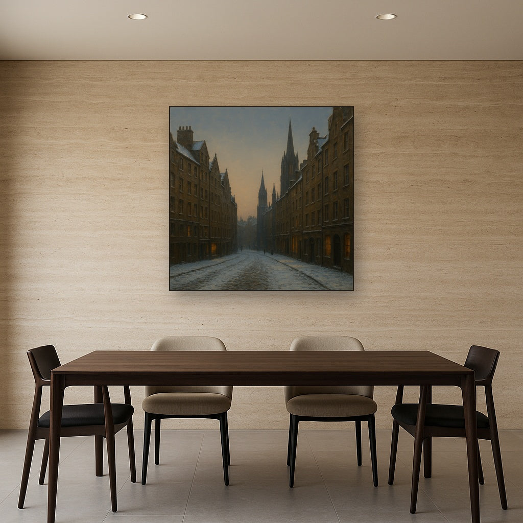 Edinburgh Old Town Royal Mile in Snow No. 6 Oil Painting - View 4