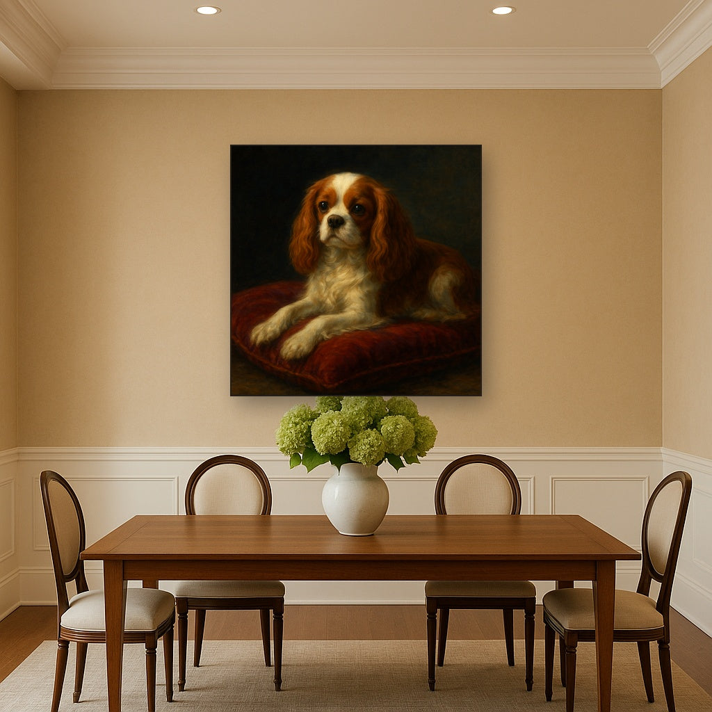 Cavalier King Charles Spaniel on Velvet Cushion No. 9 Fine Art Oil Painting - View 4