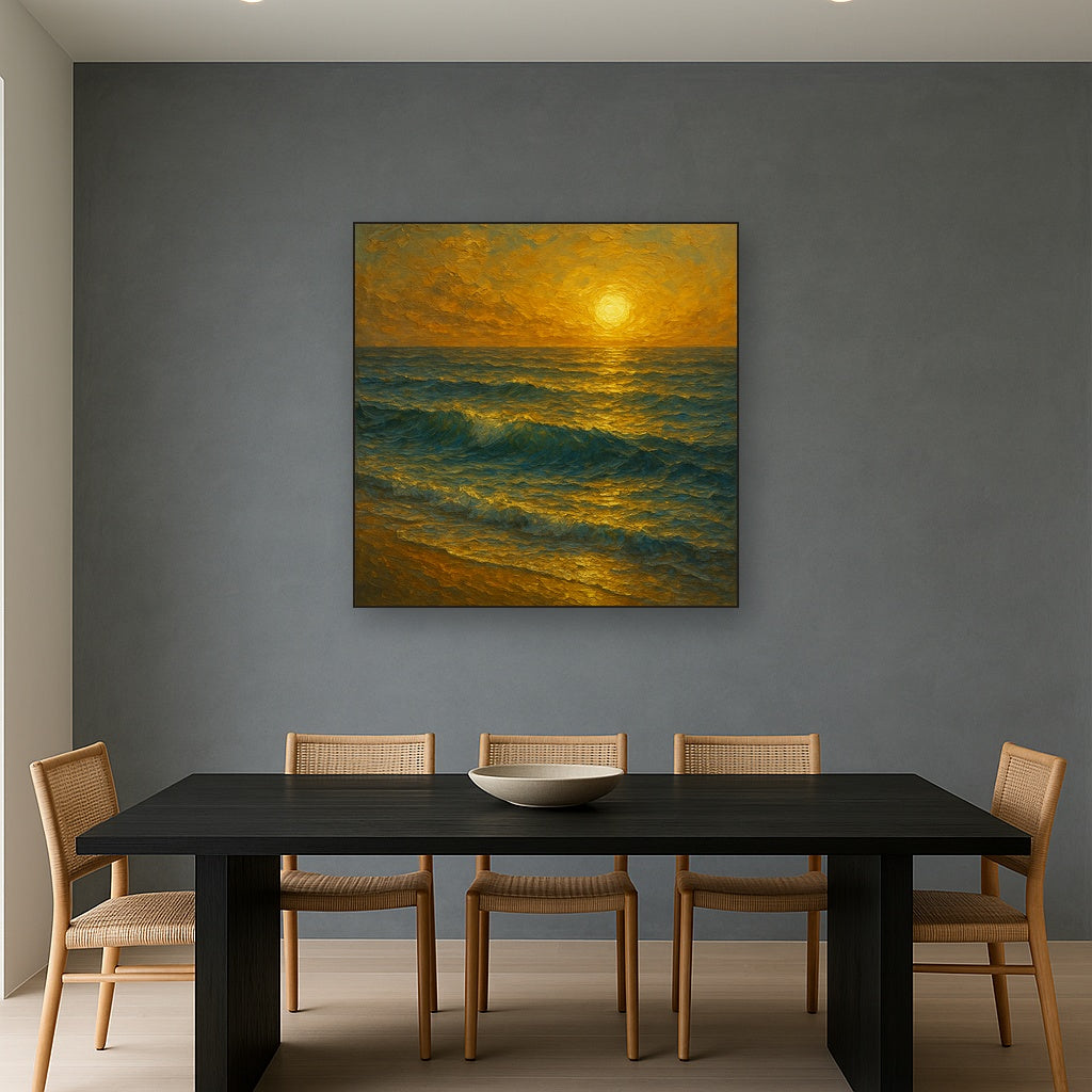 Gilded Sunset Over Pacific Waves Oil Painting - View 4