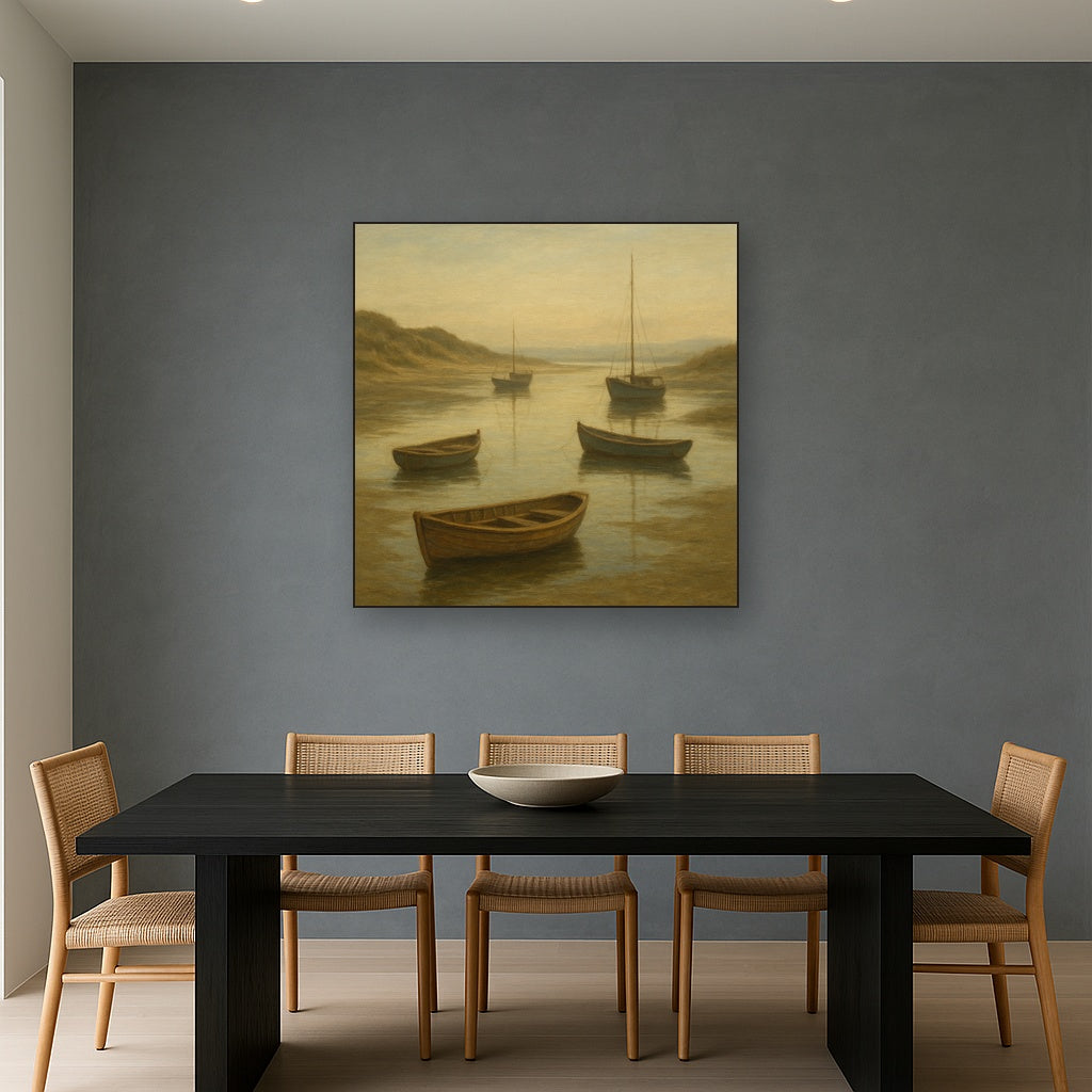 Quiet Fishing Harbor at Morning Low Tide No. 17 Oil Painting - View 4