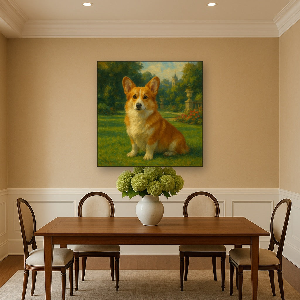 Pembroke Welsh Corgi in Royal English Garden No. 3 Fine Art Oil Painting - View 4