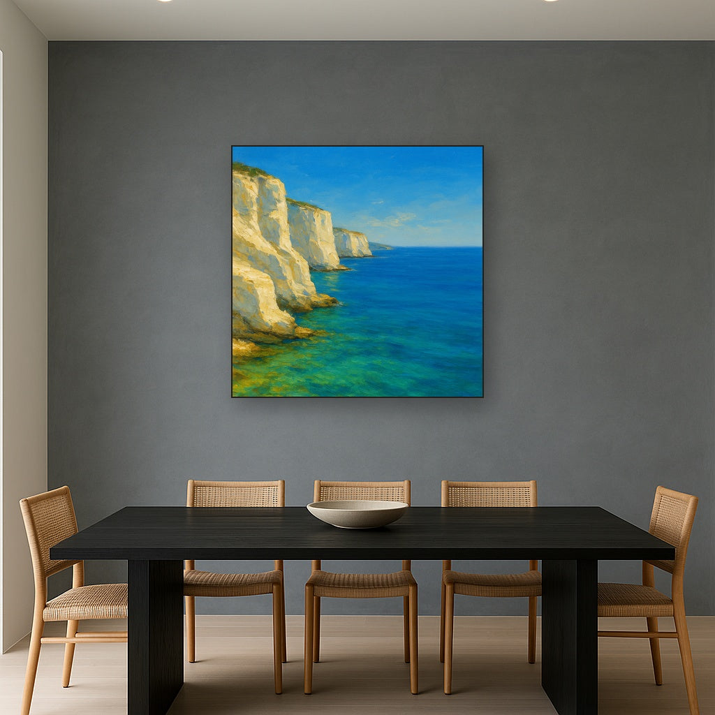 Mediterranean White Cliffs & Azure Horizon No. 6 Fine Art Oil Painting - View 4
