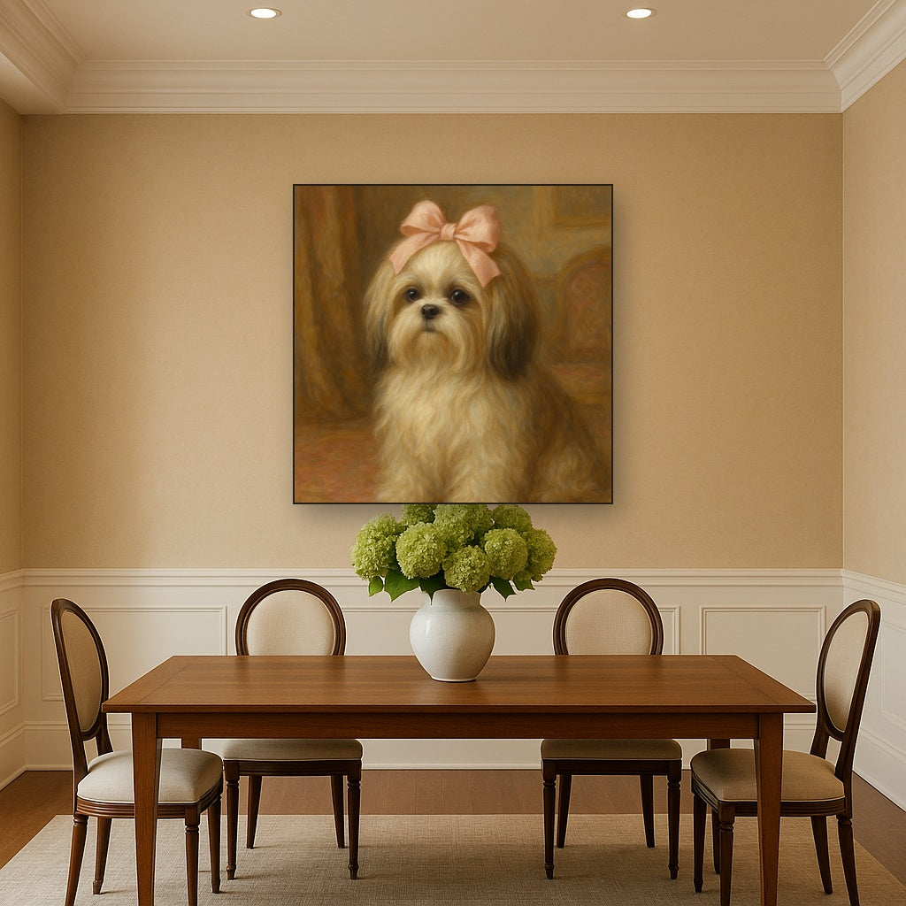 Sweet Shih Tzu with Silk Bow in Parlor No. 6 Fine Art Oil Painting - View 4