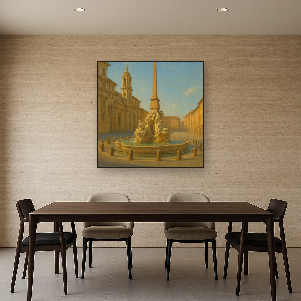 Rome Piazza Fountain in Morning Sunlight No. 12 Oil Painting - View 4