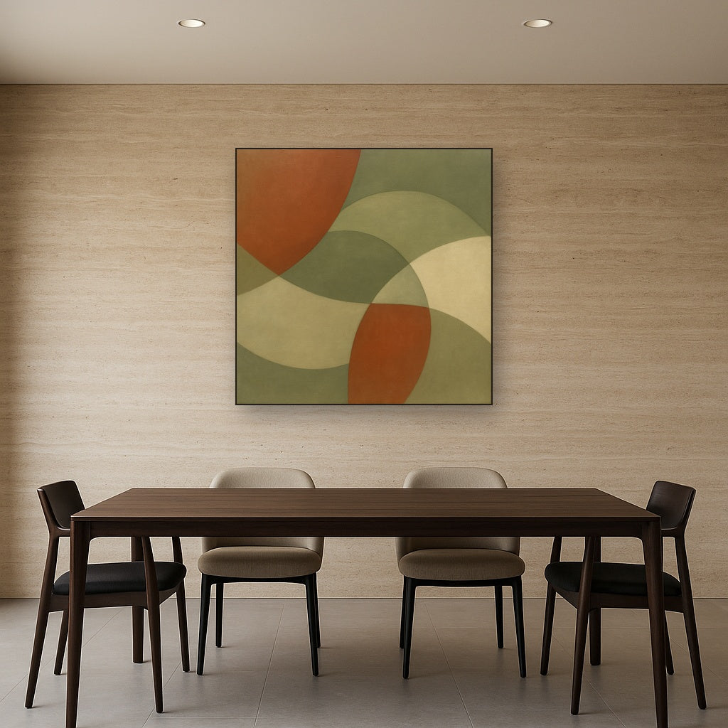 Intersecting Curved Forms in Olive & Rust Oil Painting - View 4