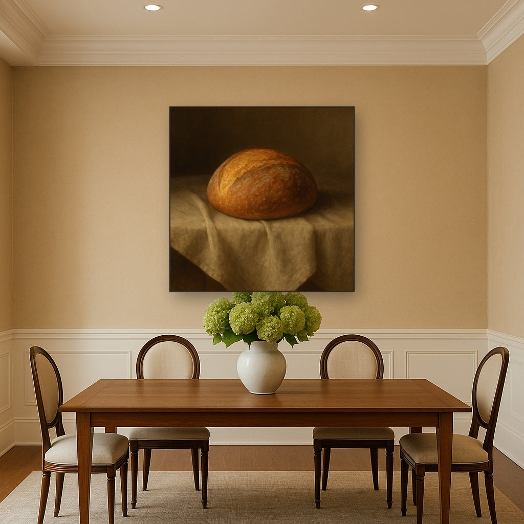 Artisan Sourdough Boule & Linen Drapery No. 9 Oil Painting - View 4