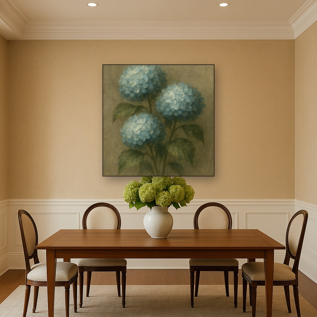 Hydrangea Trio in Dusty Blue & Antiqued Sage No. 12 Fine Art Oil Painting - View 4