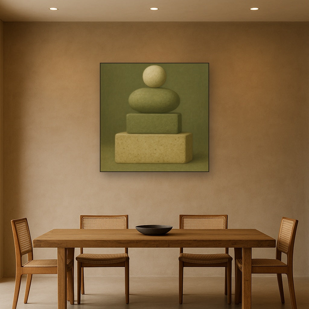 Muted Olive & Sandstone Geometric Balance No. 11 Oil Painting - View 4