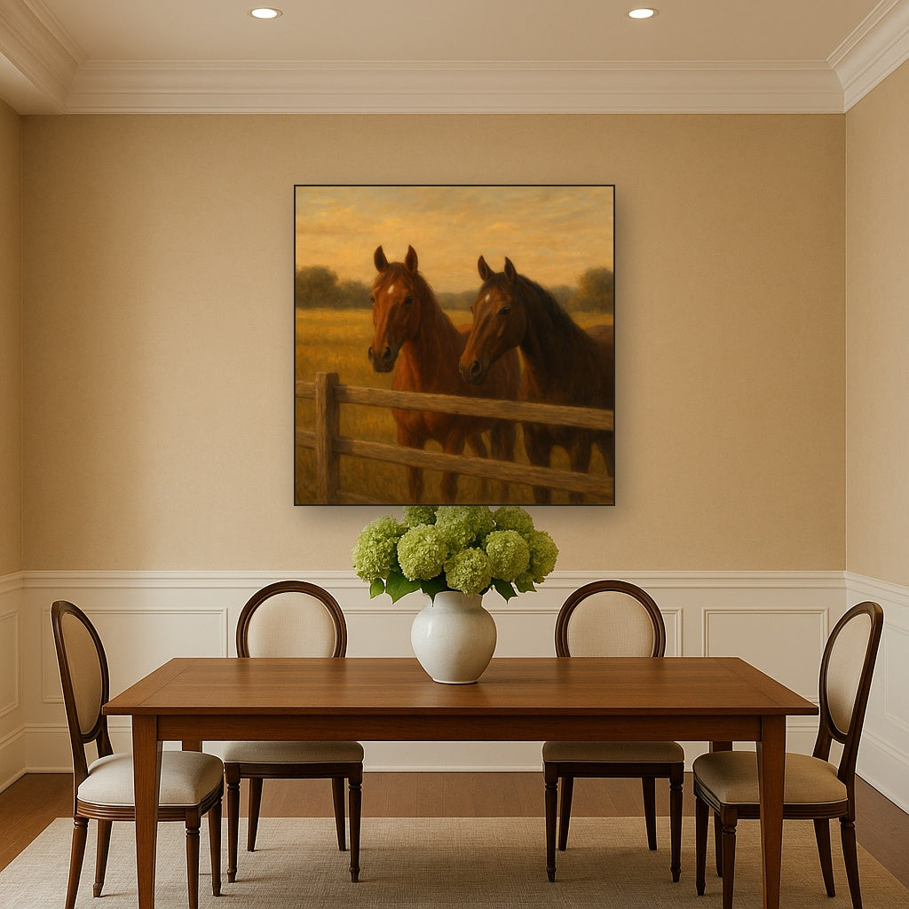 Two Horses at Rustic Post & Rail Fence No. 6 Oil Painting - View 4