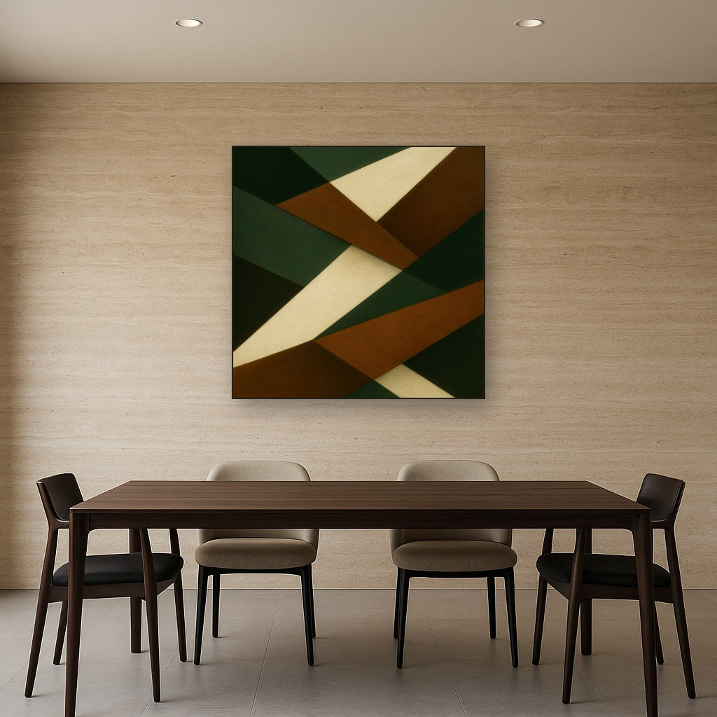 Kinetic Diagonal Planes in Forest & Alabaster No. 15 Fine Art Oil Painting - View 4
