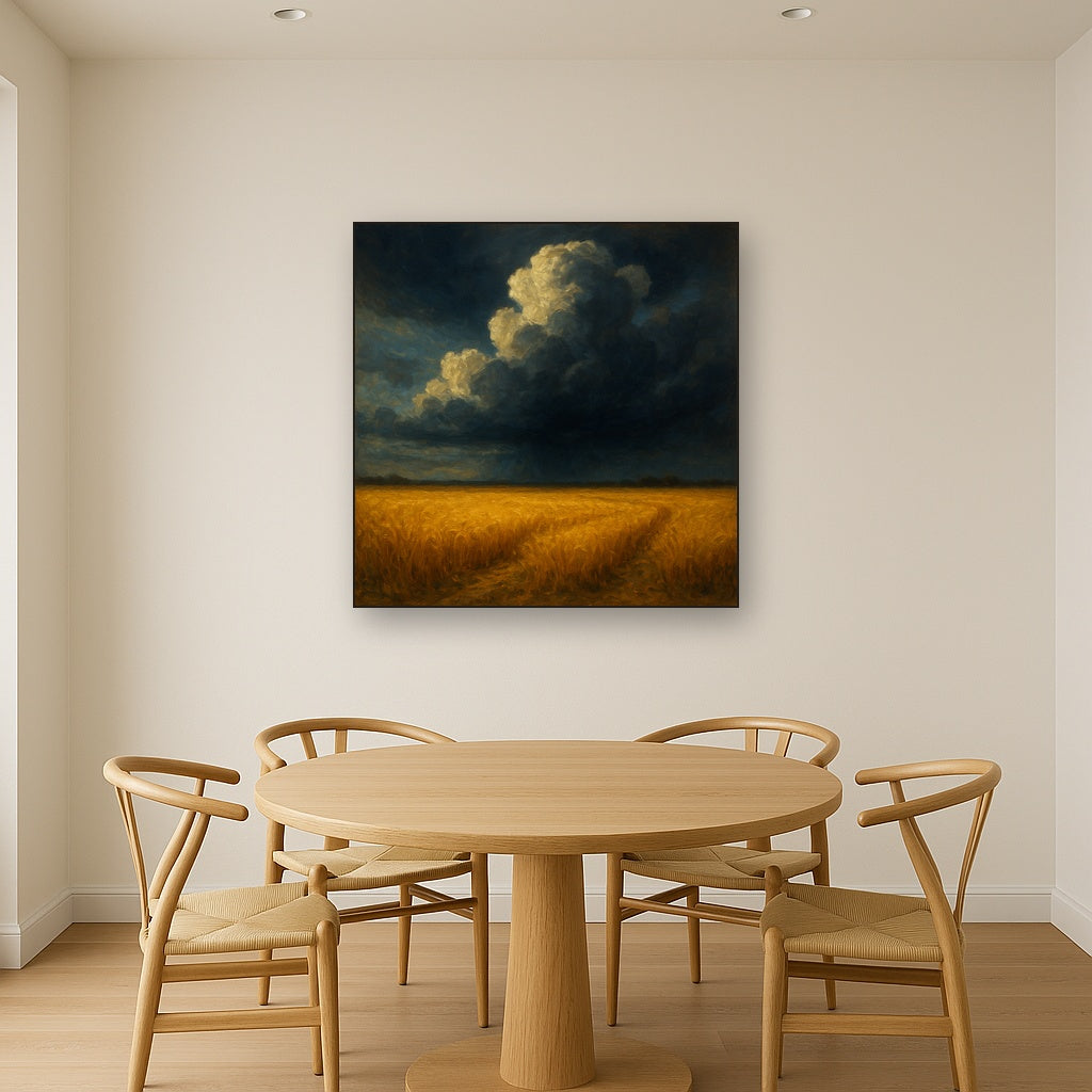 Harvest Wheatfield under Dramatic Thunderhead Sky No. 5 Fine Art Oil Painting - View 4