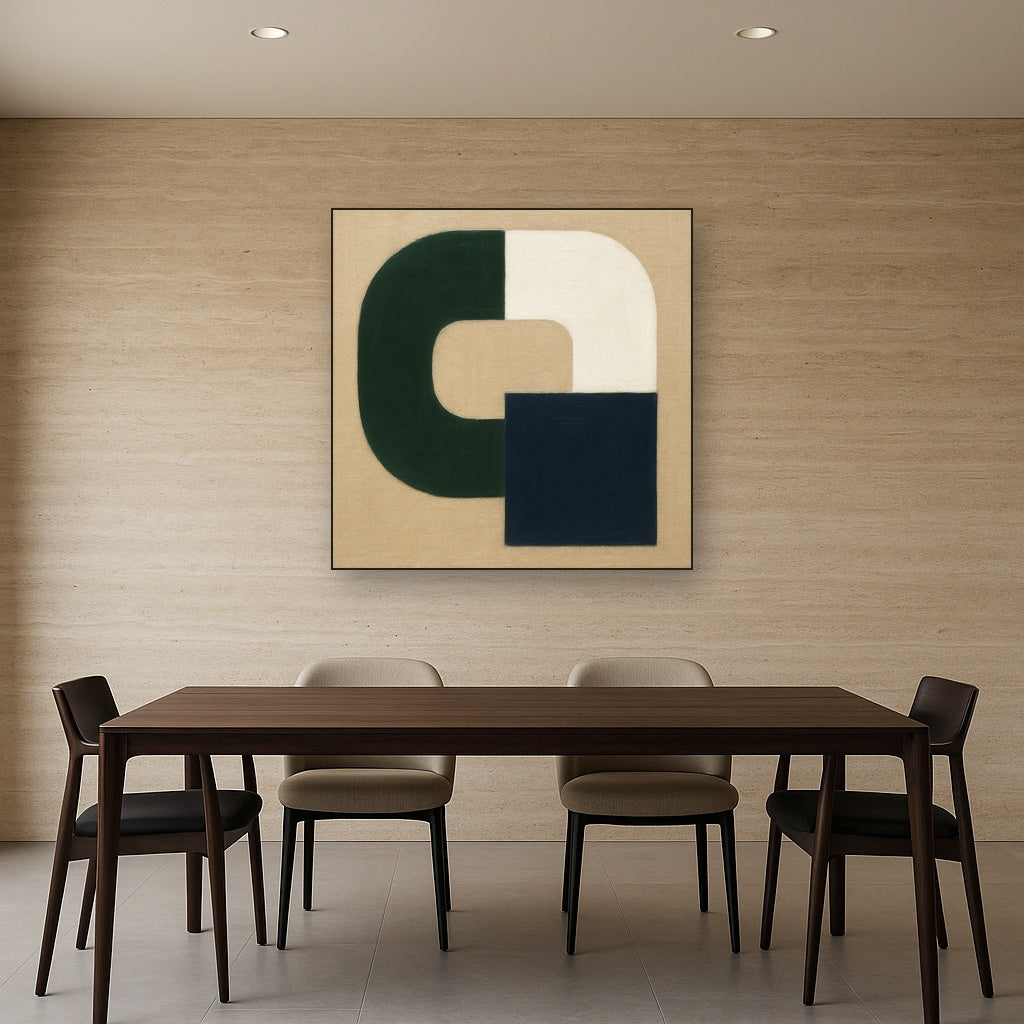 Forest Emerald & Chalk Interlock No. 6 - Modern Fine Art Oil Painting - View 4