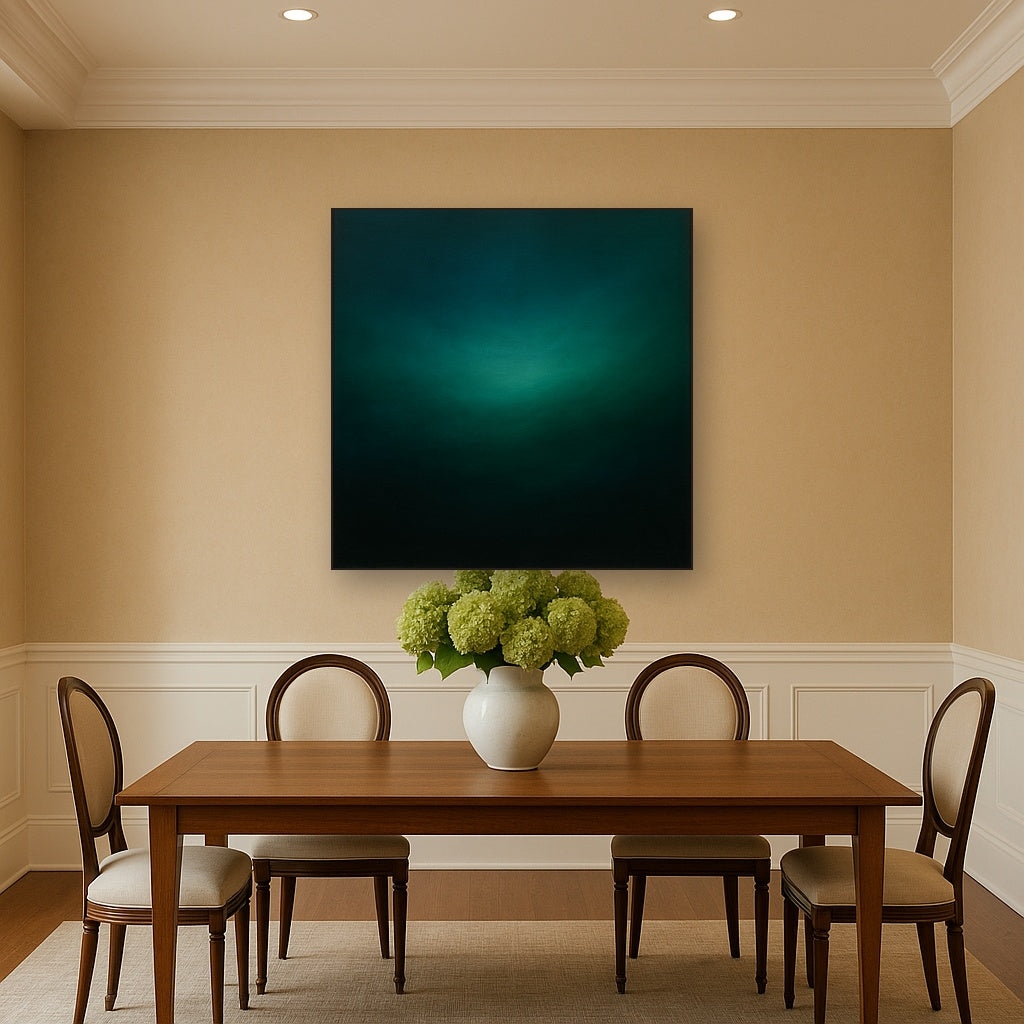 Midnight Teal & Deep Malachite Gradient No. 9 Oil Painting - View 4