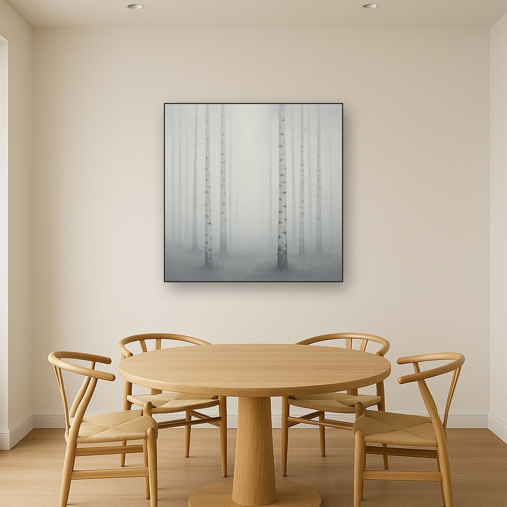 Pale Birch Woodland Silhouette in Whiteout No. 16 Oil Painting - View 4