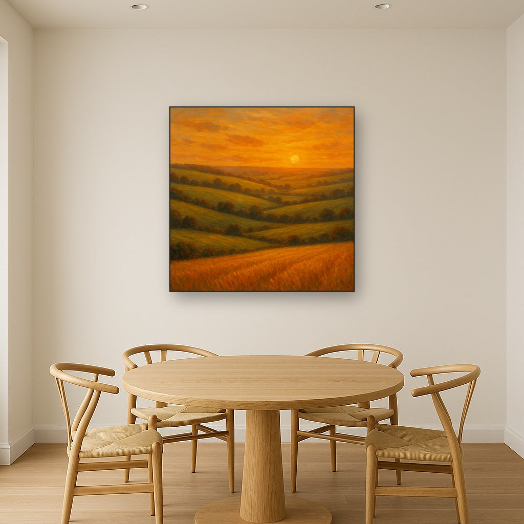 Rolling Pastoral Hills in Warm Golden Sunset No. 9 Fine Art Oil Painting - View 4