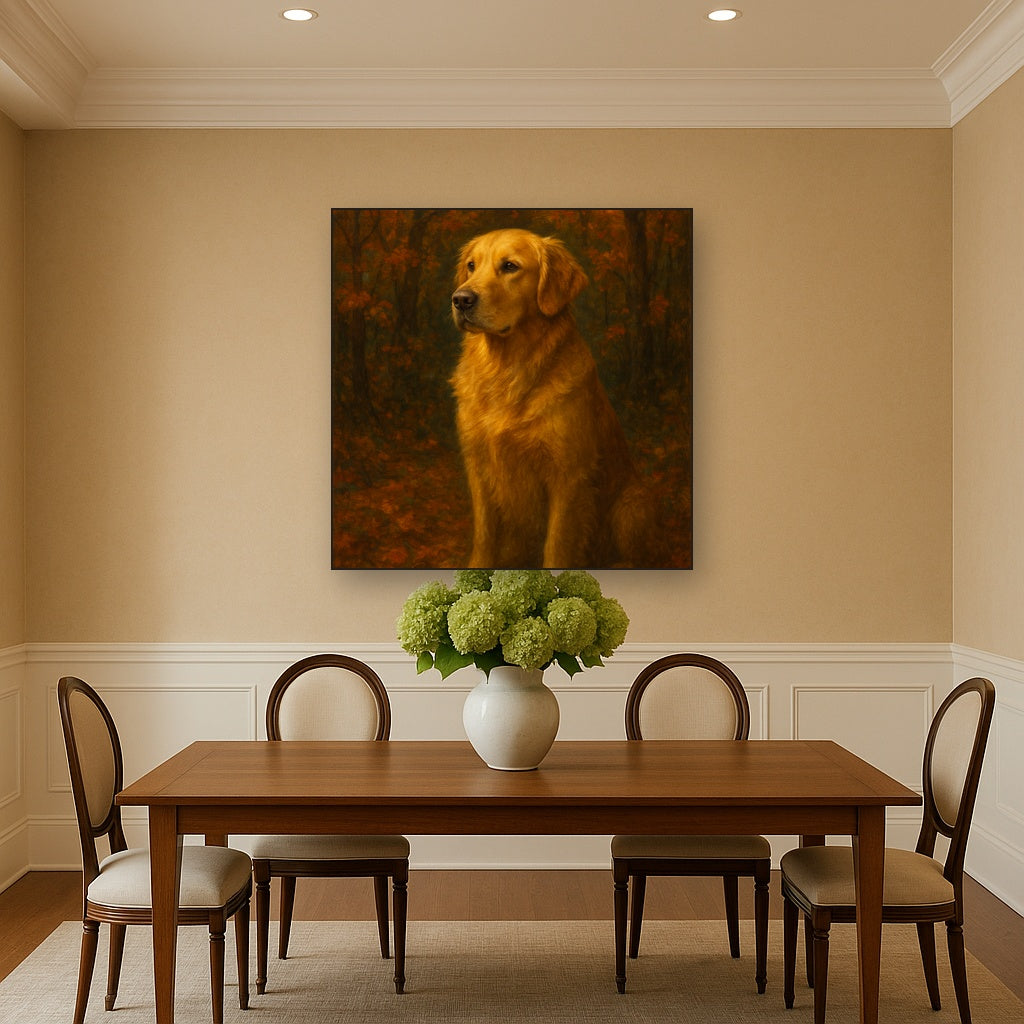 Noble Golden Retriever in Autumn Woods No. 17 Fine Art Oil Painting - View 4