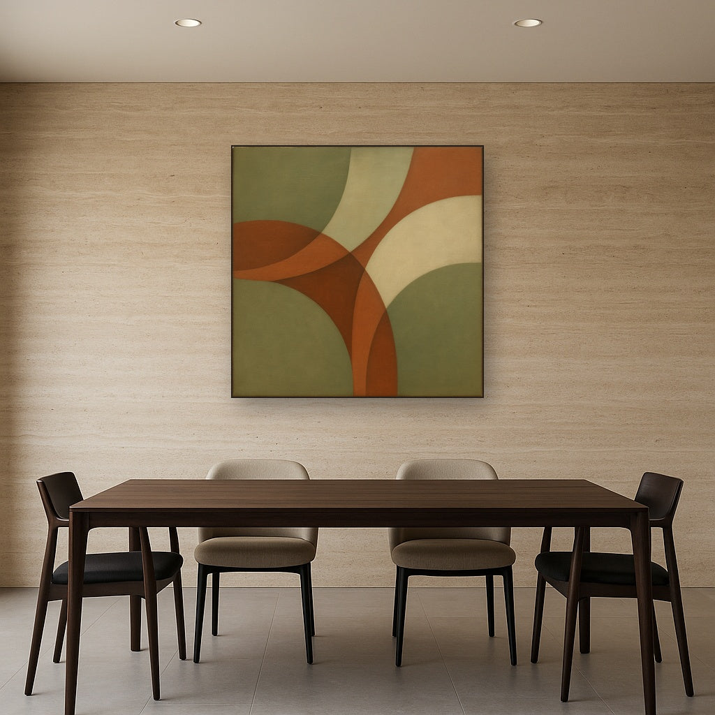 Intersecting Curved Forms in Olive & Rust No. 21 Oil Painting - View 4
