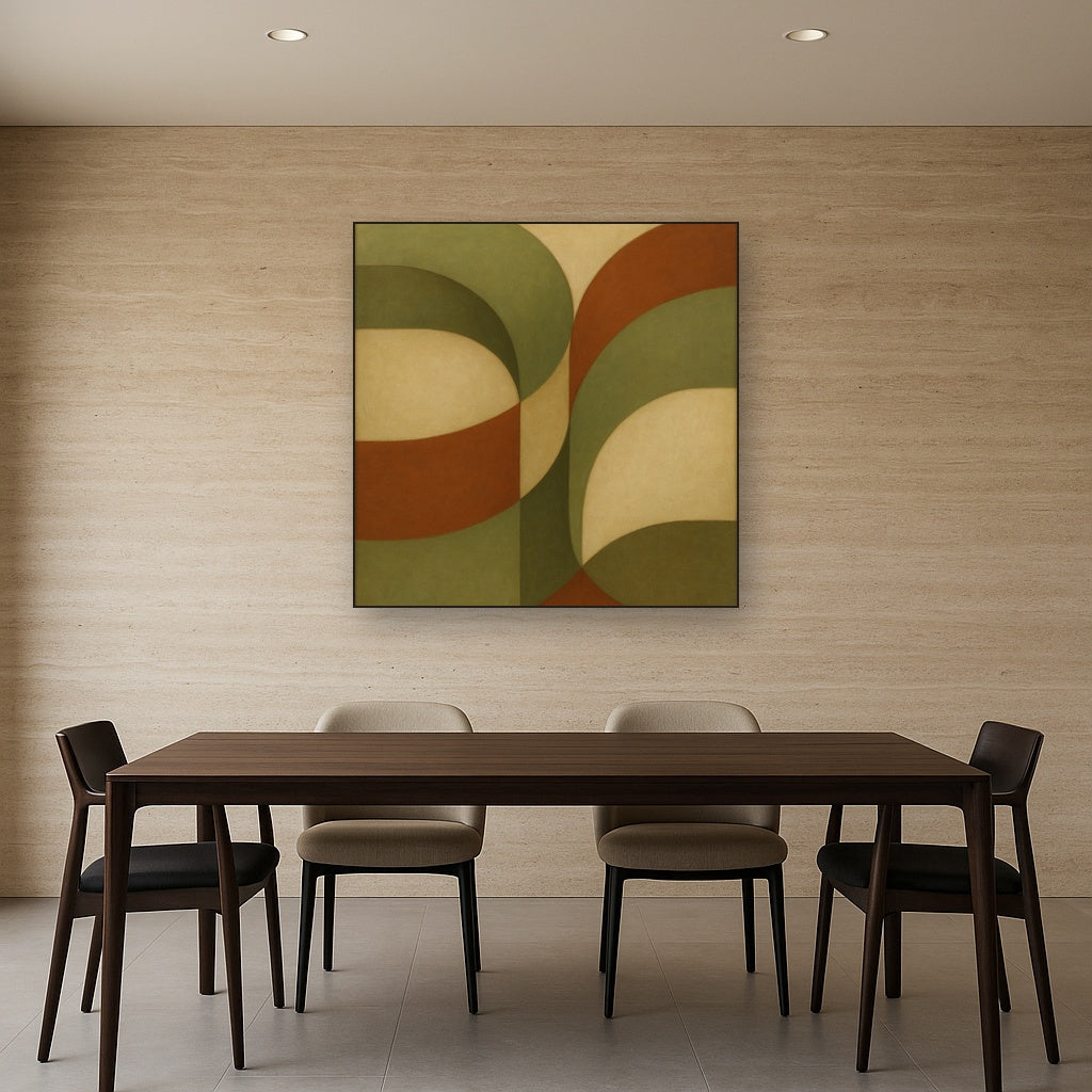 Intersecting Curved Forms in Olive & Rust No. 19 Oil Painting - View 4