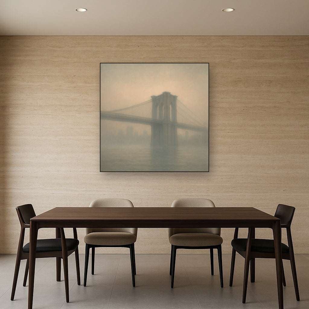 Brooklyn Bridge in Morning River Mist No. 25 Oil Painting - View 4