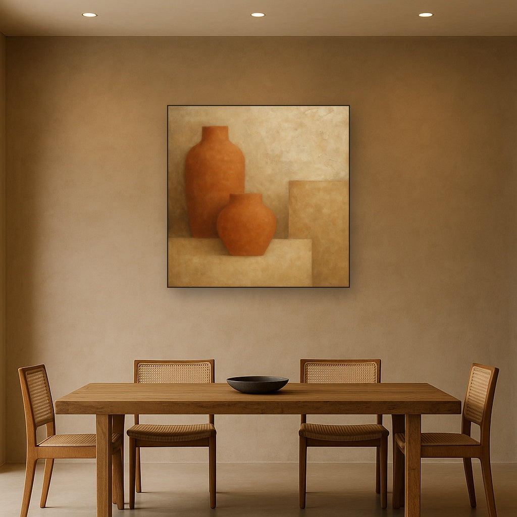 Earthy Terracotta & Weathered Plaster Wash No. 30 Oil Painting - View 4