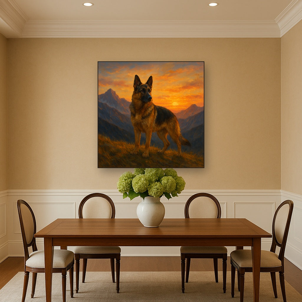 German Shepherd Standing in Alpine Sunset No. 13 Fine Art Oil Painting - View 4