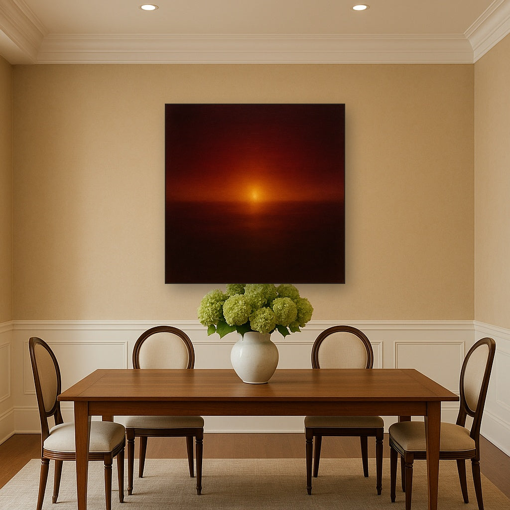 Deep Garnet & Amber Candlelight Horizon No. 7 Oil Painting - View 4