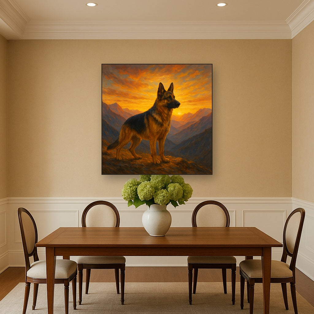 German Shepherd Standing in Alpine Sunset No. 15 Fine Art Oil Painting - View 4