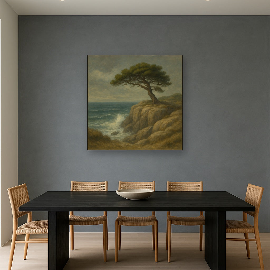 Wild Coastal Pine on Stormy Granite Cliff No. 15 Oil Painting - View 4