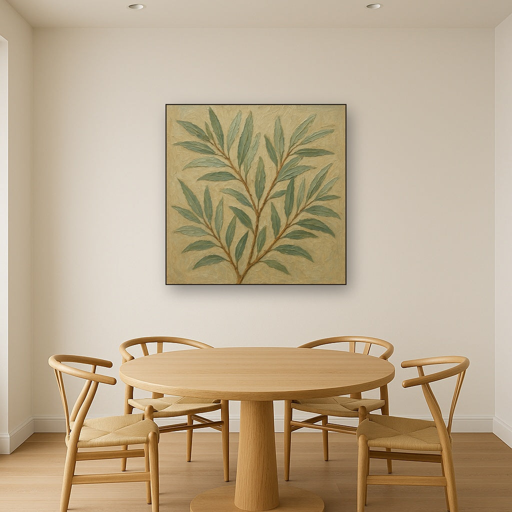 Nordic Willow Foliage Botanical Oil Painting - View 4