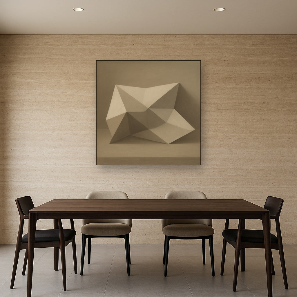 Folded Paper Geometry in Neutral Gradient Shadows No. 19 Oil Painting - View 4