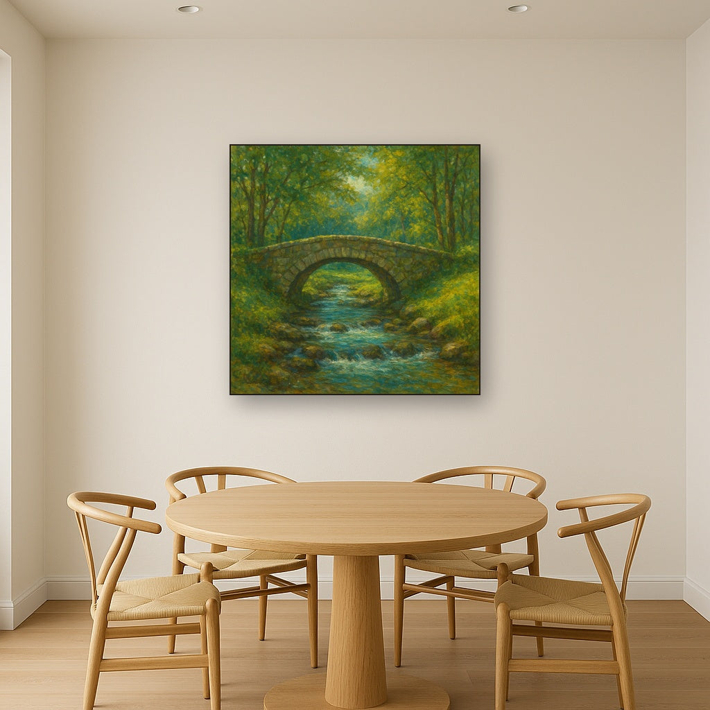 Old Stone Bridge over Bubbling Country Stream No. 3 Fine Art Oil Painting - View 4