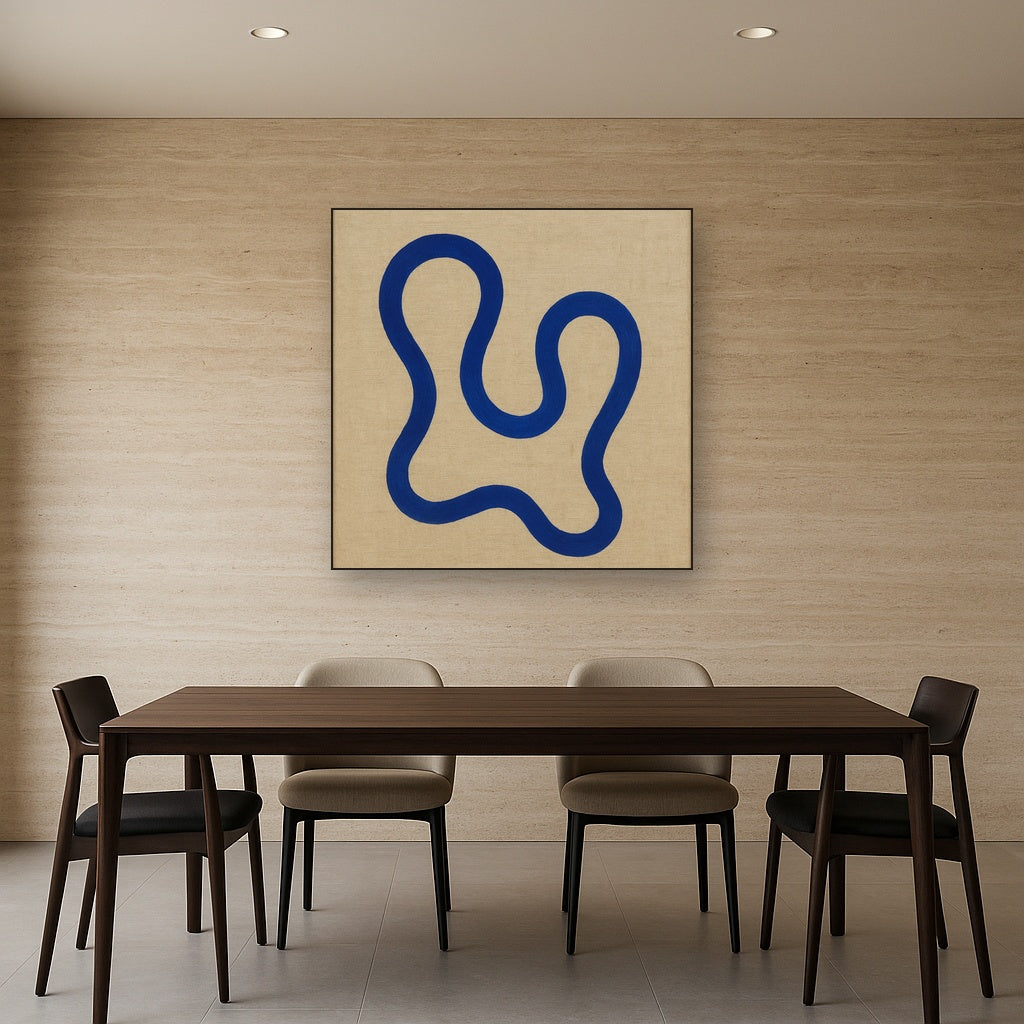 Cobalt Blue & Pale Oat Contour No. 8 - Modern Fine Art Oil Painting - View 4